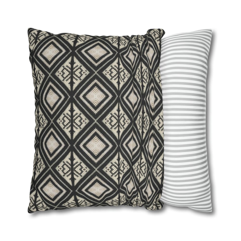 Black Ethnic Ikat Rustic Design Euro Pillow Shams - Image 4