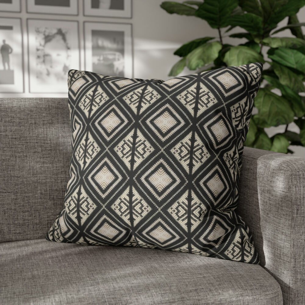 Black Ethnic Ikat Rustic Design Euro Pillow Shams - Image 6