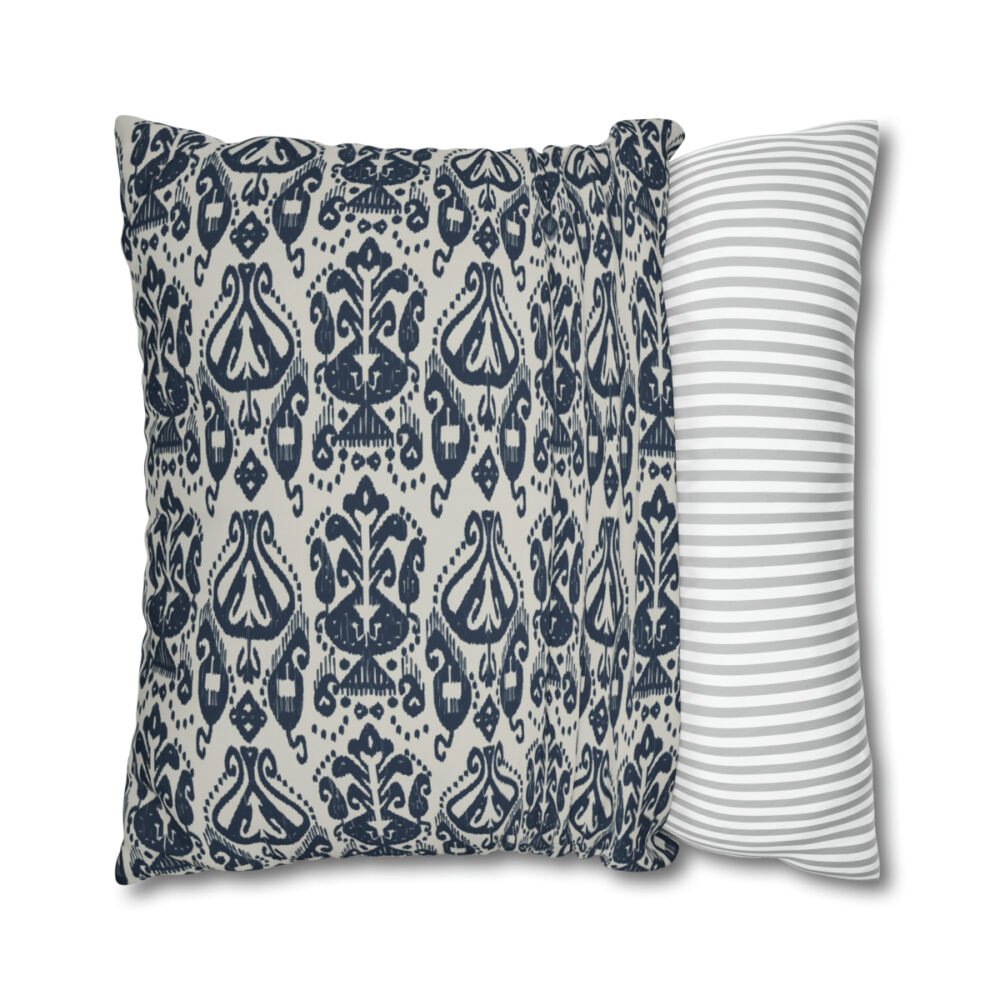 Traditional Ikat Pattern Navy and Ivory Euro Pillow Shams - Image 2