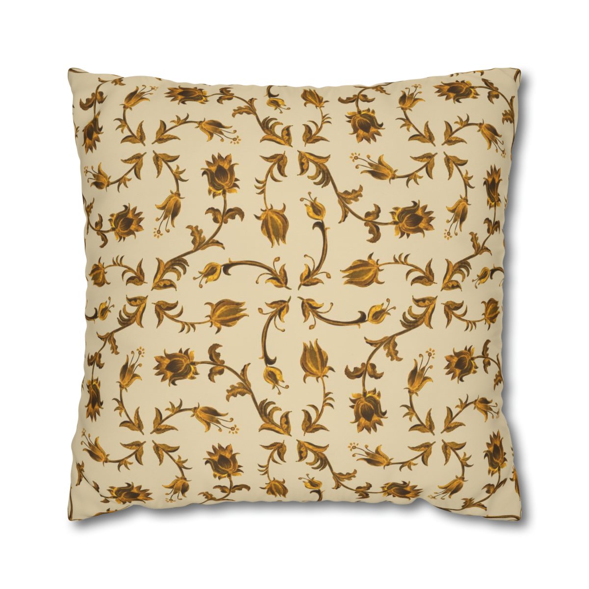 Beautiful Painted Golden Floral Print on Beige Euro Shams