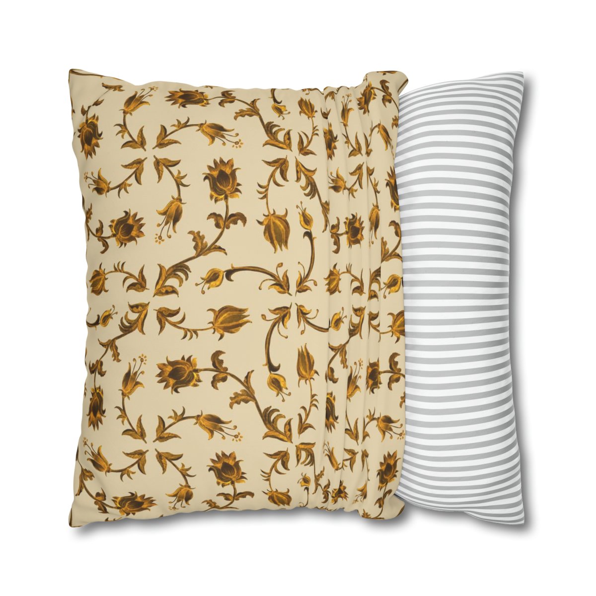 Beautiful Painted Golden Floral Print on Beige Euro Shams - Image 2