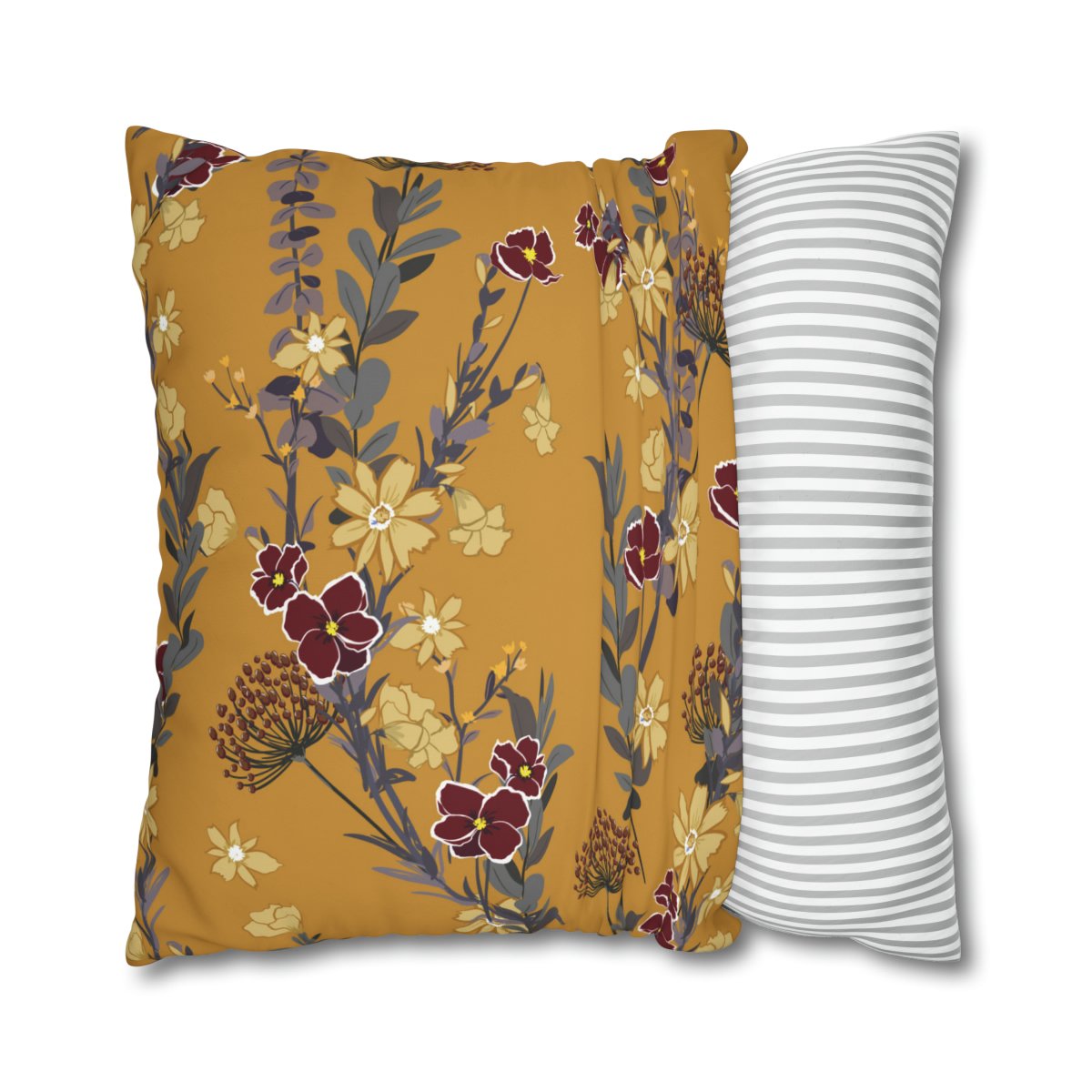 Trendy Botanical Floral Orange Euro Pillow Shams - Image 2