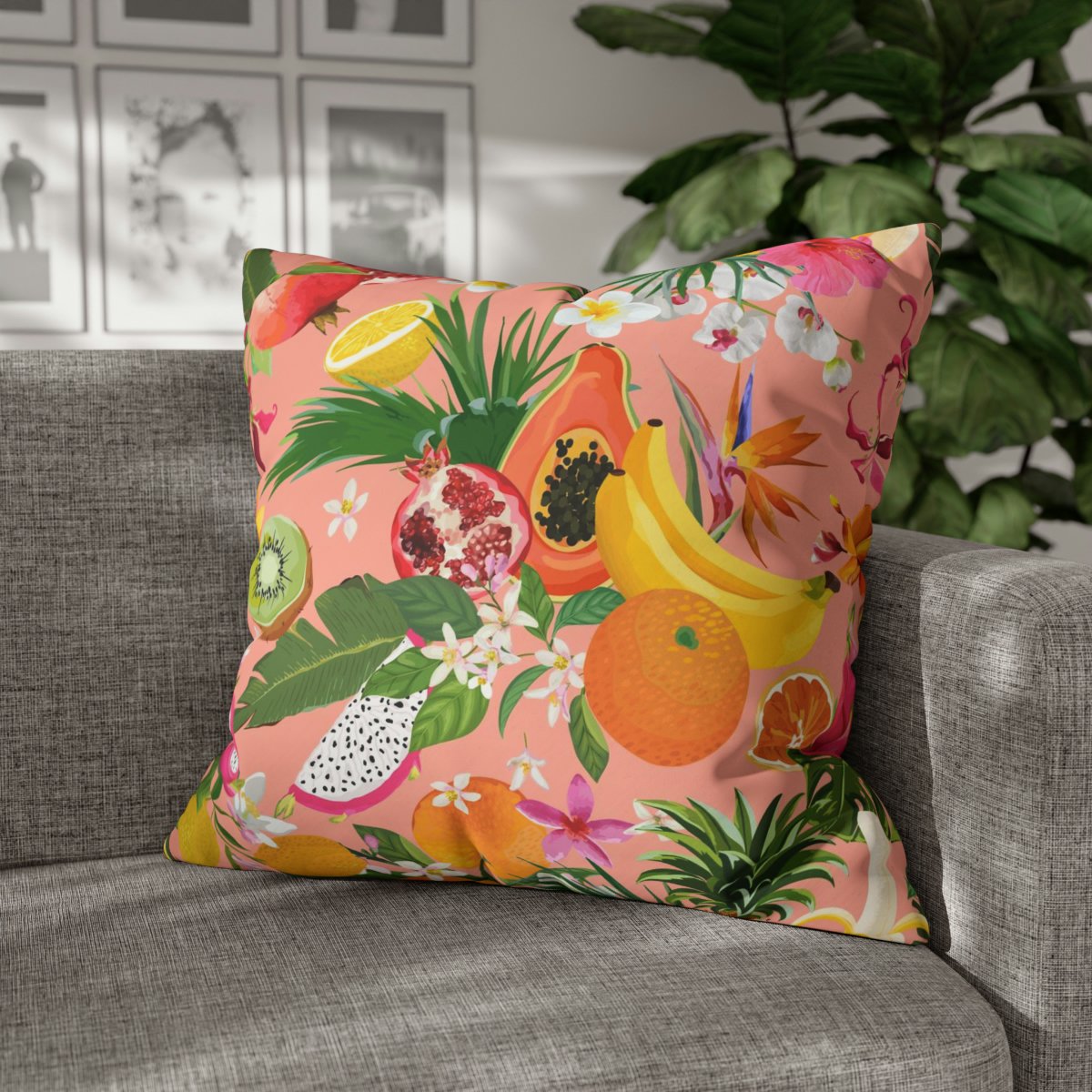 Pink Tropical Euro Pillow Covers with Zipper - Image 6