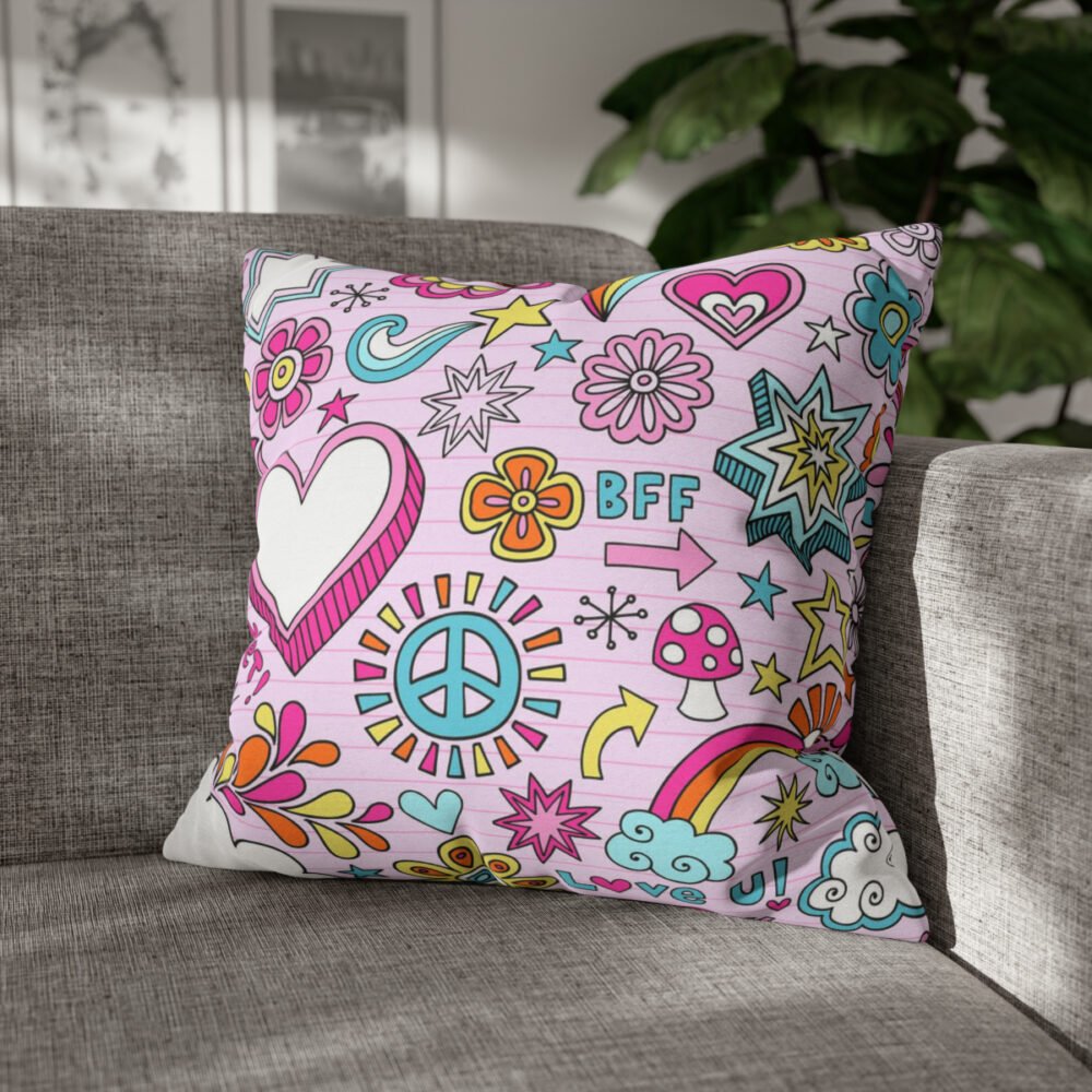 Cute Doodle Design Valentine Pink Throw Pillow Covers - Image 4