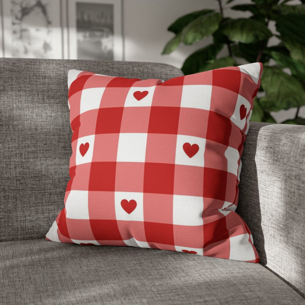 Heart Gingham Plaid in Red n White Pillow Covers - Image 4
