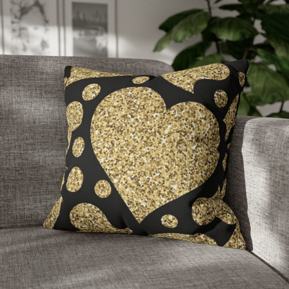 Trendy Glittering Gold Hearts Pattern on Black Pillow Covers - Image 4