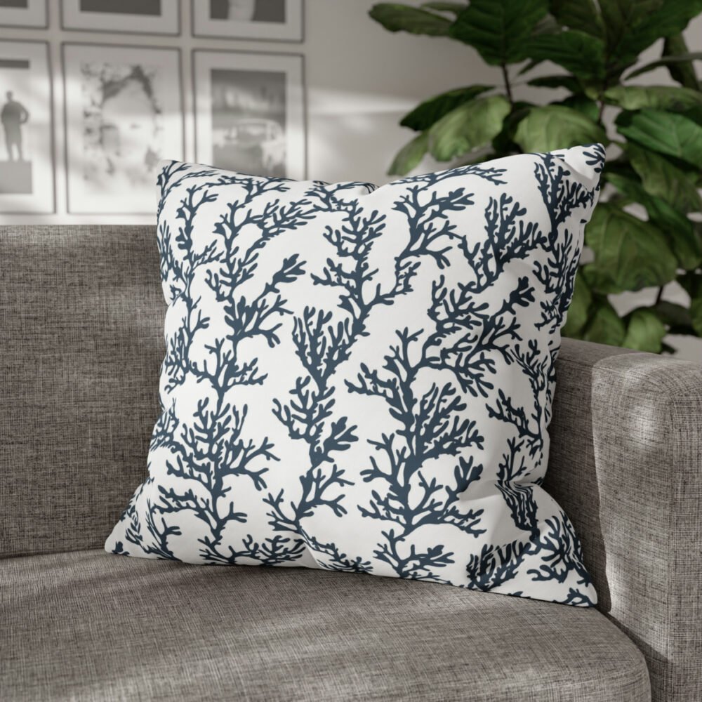 Beautiful Tropical Coral Print on White Euro Pillow Shams - Image 4
