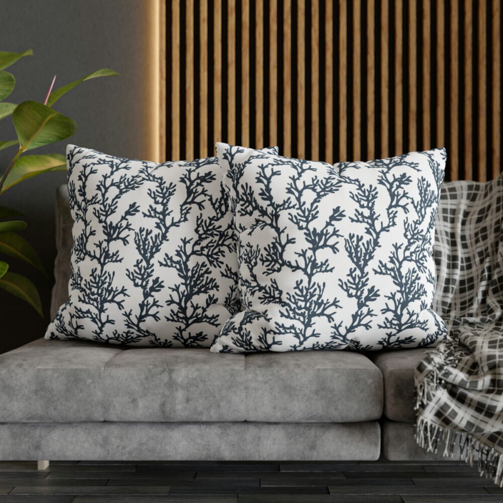 Beautiful Tropical Coral Print on White Euro Pillow Shams - Image 5