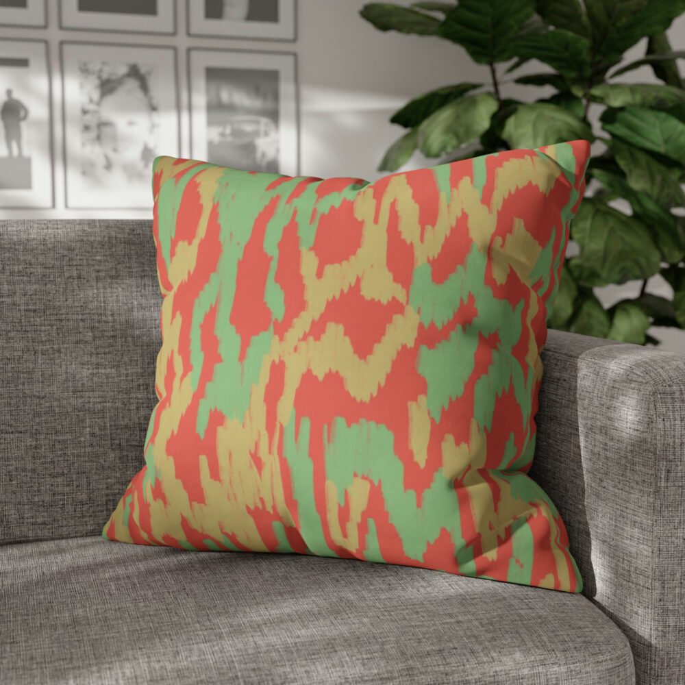 Green, Yellow n Coral Pink Zigzag Stripes Euro Pillow Shams - Image 4