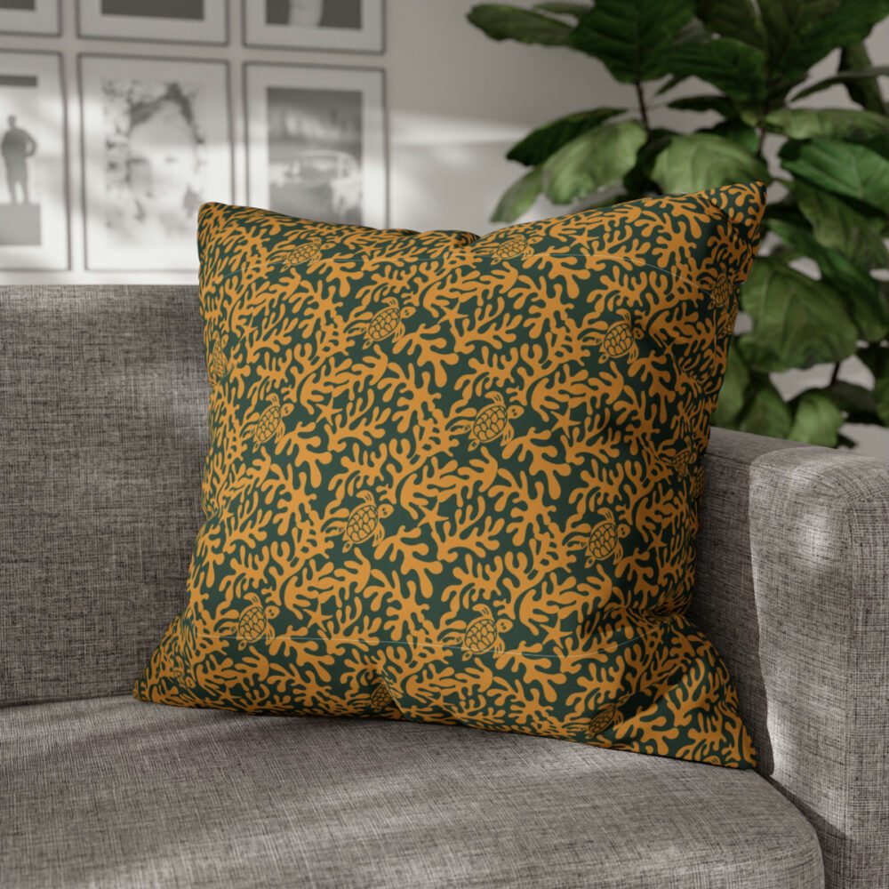 Elegant Mustard Yellow Tones Coral Euro Pillow Shams - Image 4