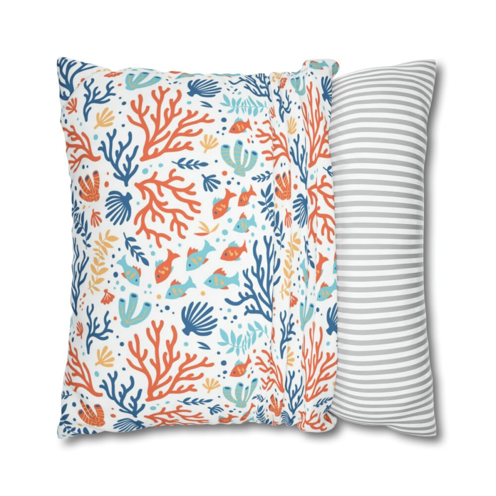 Blue Orange Tropical Fishes n Corals Euro Pillow Shams - Image 2