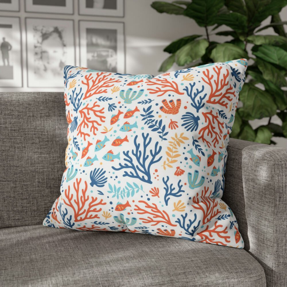 Blue Orange Tropical Fishes n Corals Euro Pillow Shams - Image 4