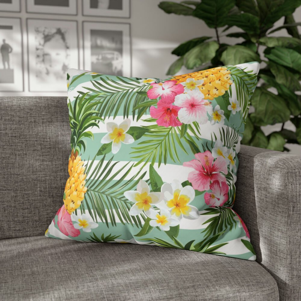 Green Tropical Palm Leaves Flower n Pineapple Euro Shams - Image 4