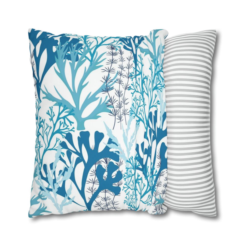 Beautiful Coral n Seaweed Printed Blue Euro Pillow Shams - Image 2
