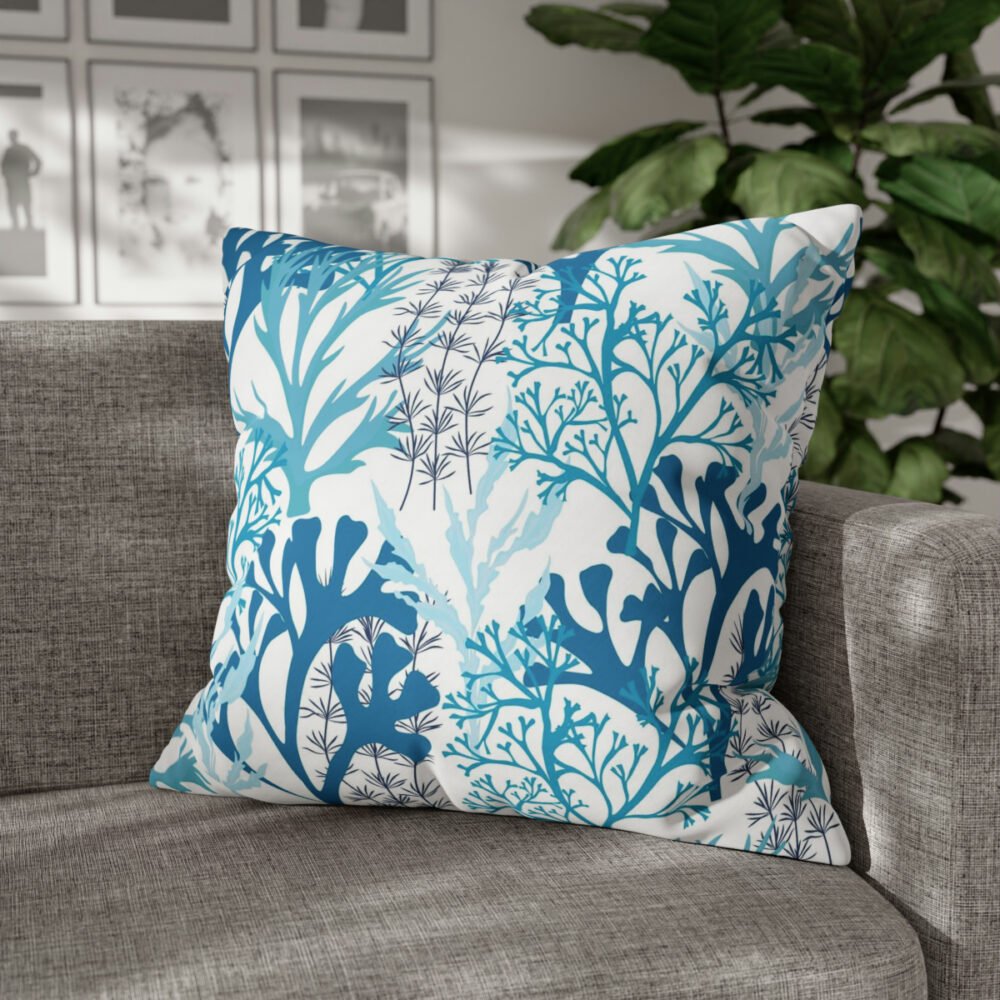 Beautiful Coral n Seaweed Printed Blue Euro Pillow Shams - Image 4
