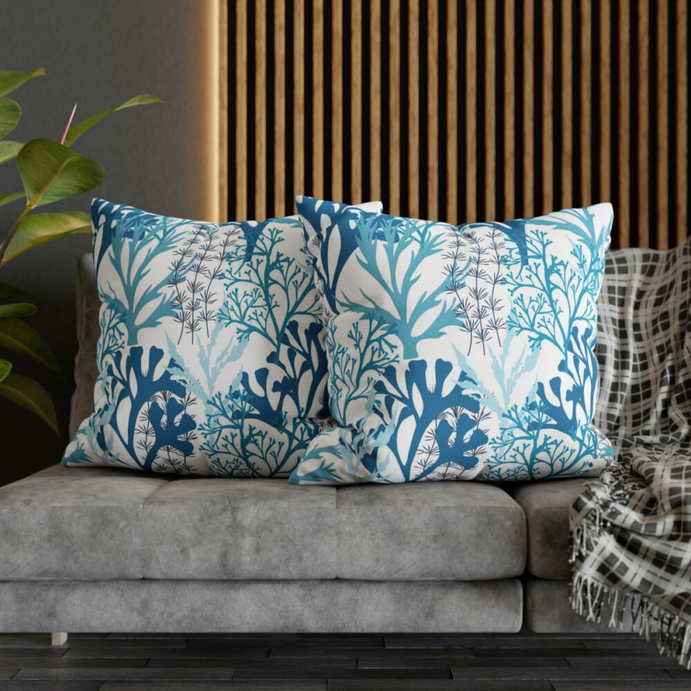 Beautiful Coral n Seaweed Printed Blue Euro Pillow Shams - Image 5