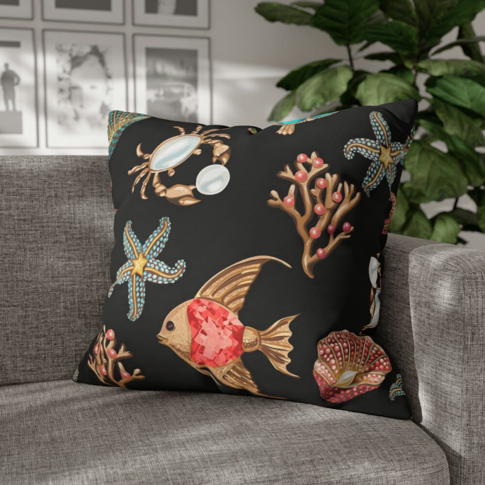 Marine World Elements on Black Euro Pillow Shams - Image 4