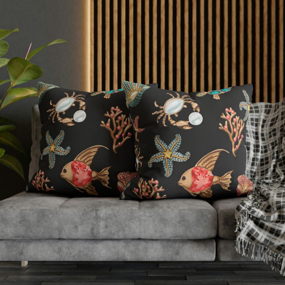 Marine World Elements on Black Euro Pillow Shams - Image 5