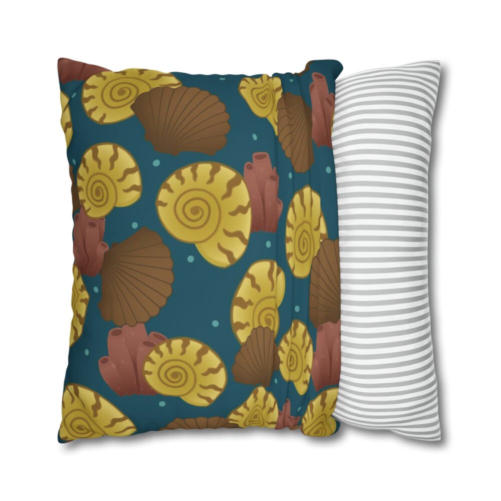 Brown Gold Seashell on Blue Euro Pillow Shams - Image 2