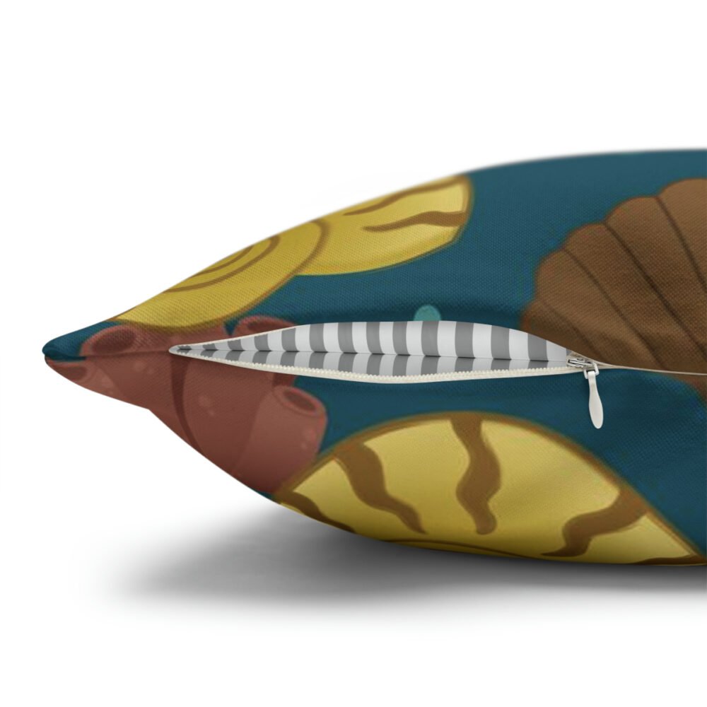 Brown Gold Seashell on Blue Euro Pillow Shams - Image 3