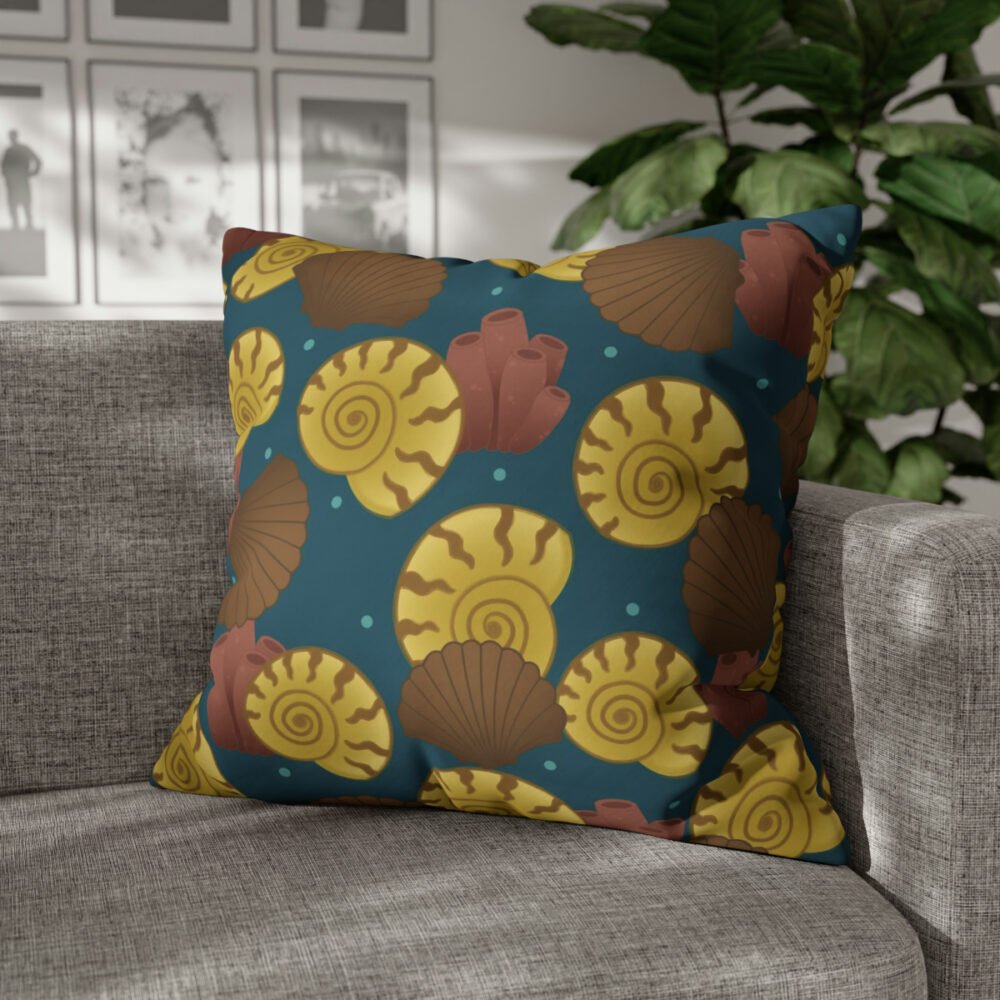 Brown Gold Seashell on Blue Euro Pillow Shams - Image 4