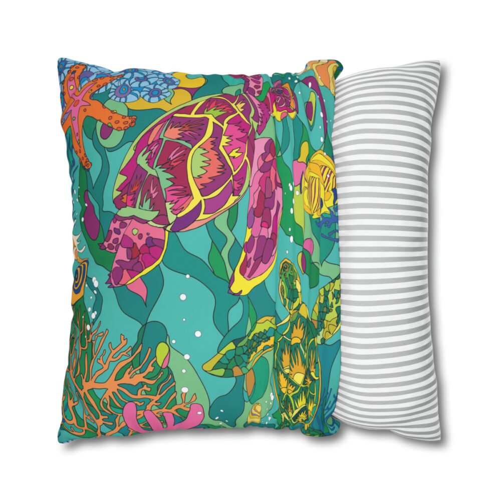 Beautiful Blue Pink Ocean Turtle Euro Pillow Shams - Image 2