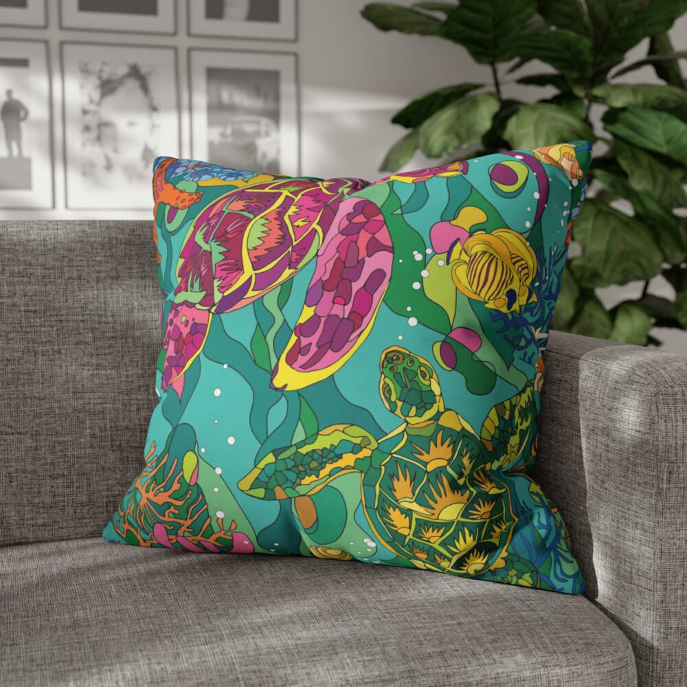 Beautiful Blue Pink Ocean Turtle Euro Pillow Shams - Image 4