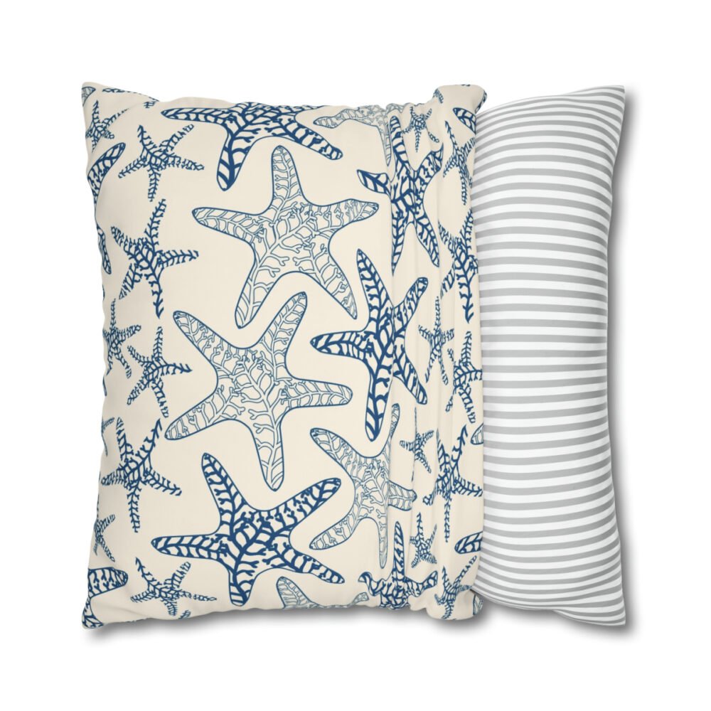 Blue Starfish on Pastel Beige Euro Pillow Shams - Image 2