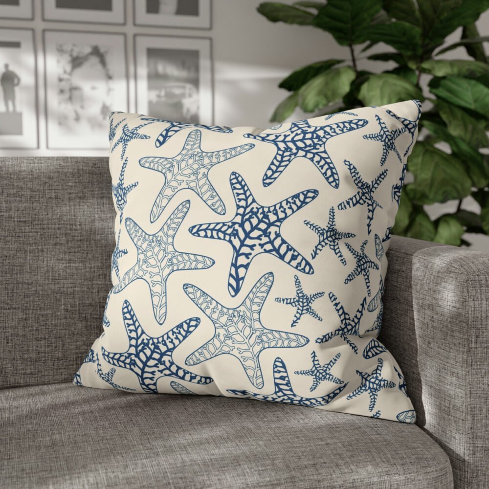 Blue Starfish on Pastel Beige Euro Pillow Shams - Image 4
