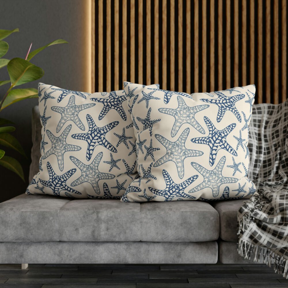 Blue Starfish on Pastel Beige Euro Pillow Shams - Image 5