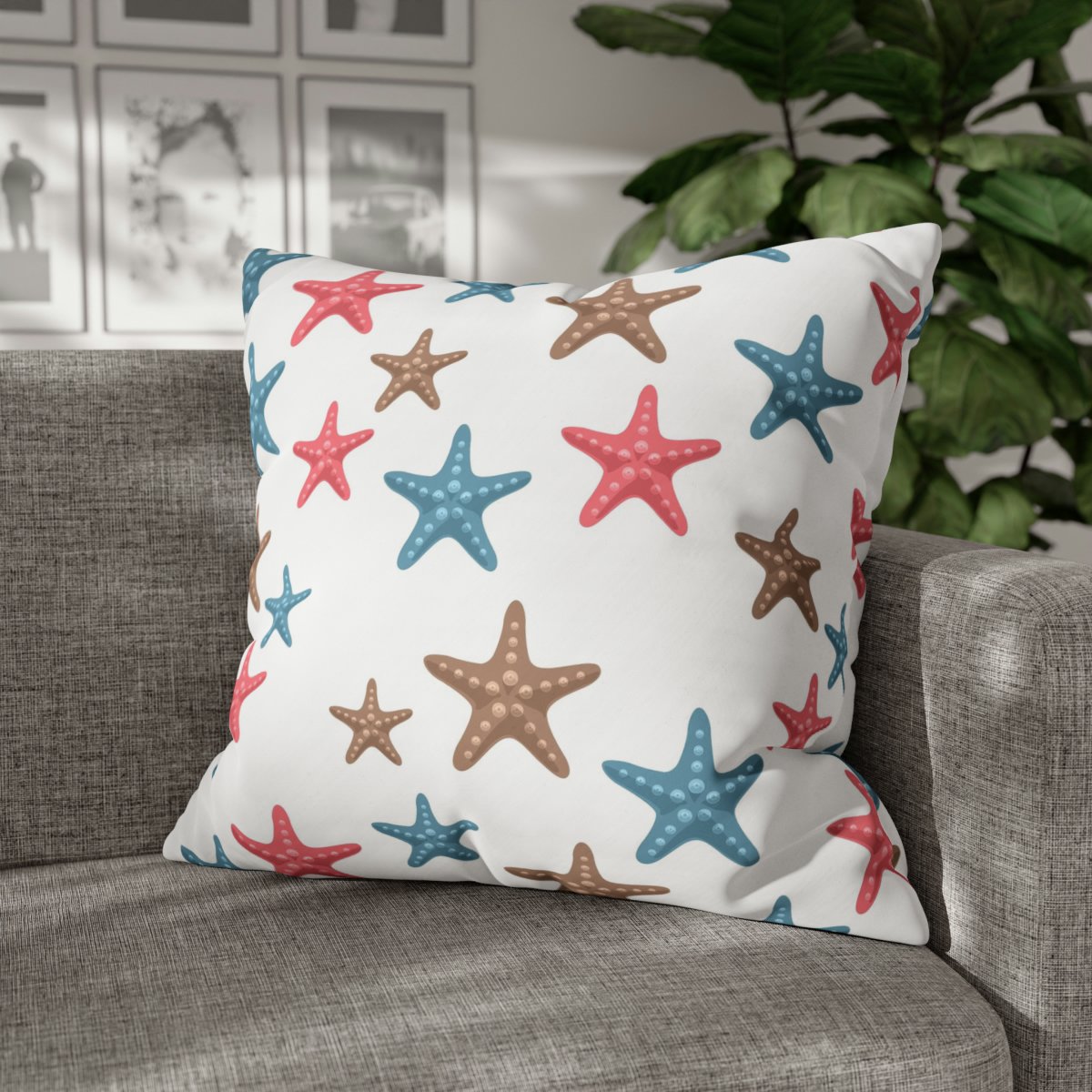 Coral Color Sea Starfish on White Euro Pillow Shams - Image 4