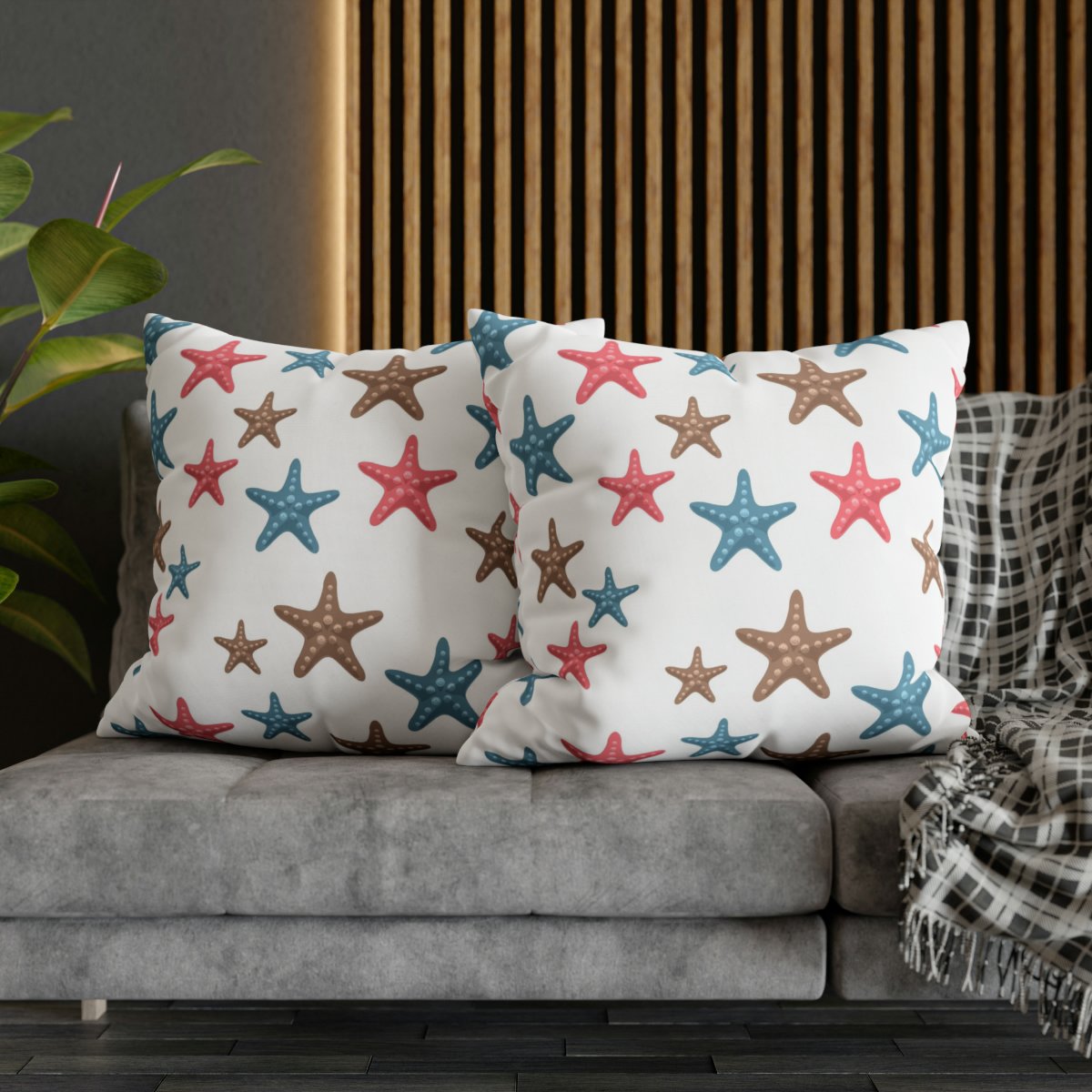 Coral Color Sea Starfish on White Euro Pillow Shams - Image 5