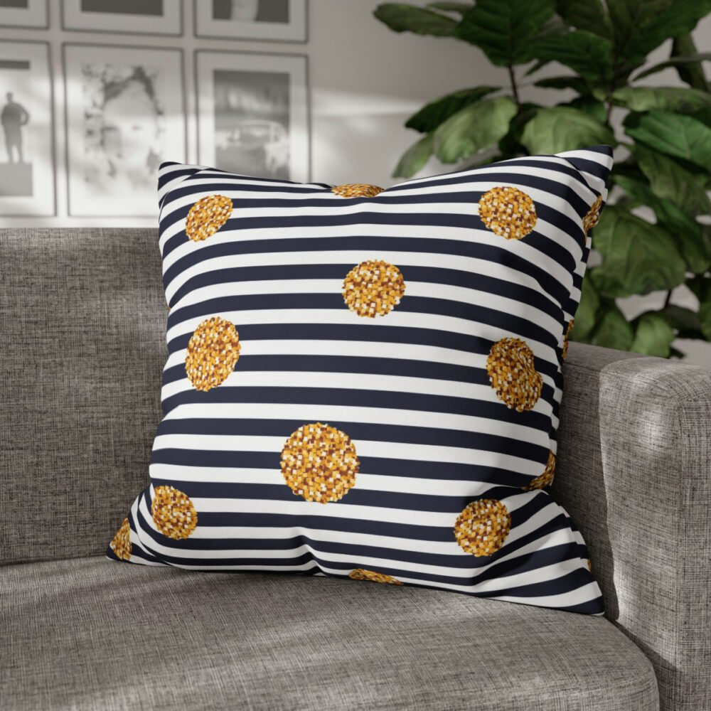 Black n White Striped Euro Shams with Gold Glitter Circle - Image 4
