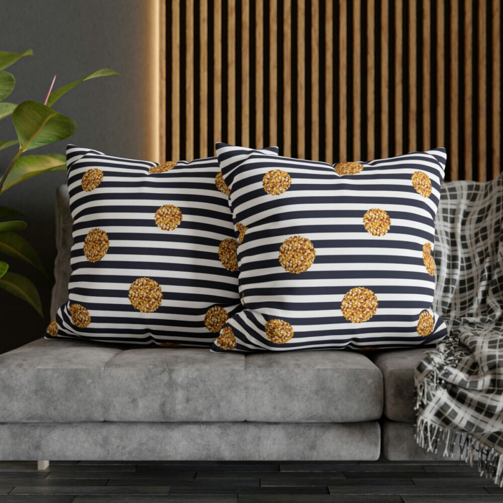 Black n White Striped Euro Shams with Gold Glitter Circle - Image 5