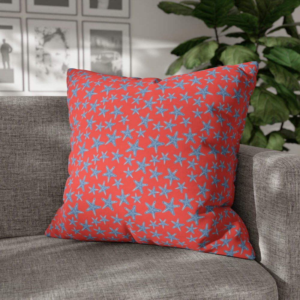 Blue Starfish Summer Print on Red Euro Pillow Shams - Image 4
