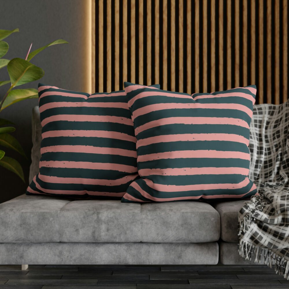 Green n Pink Horizontal Striped Euro Pillow Shams - Image 5