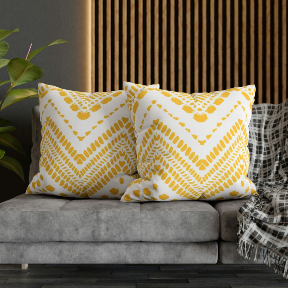 Hand Painted Zigzag Striped Yellow n White Euro Shams - Image 5