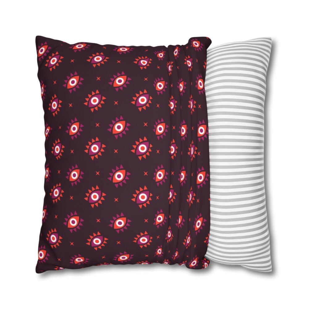 Pink Evil Eye Pattern on Maroon Euro Pillow Shams - Image 2