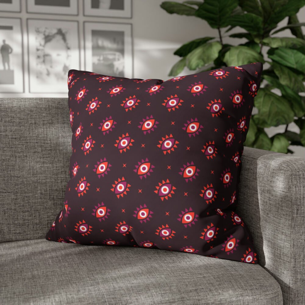 Pink Evil Eye Pattern on Maroon Euro Pillow Shams - Image 4