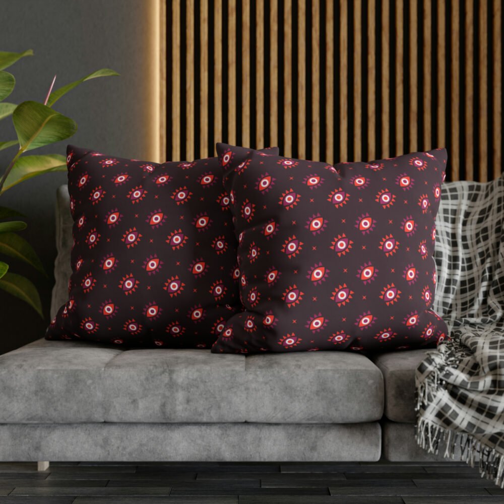 Pink Evil Eye Pattern on Maroon Euro Pillow Shams - Image 5