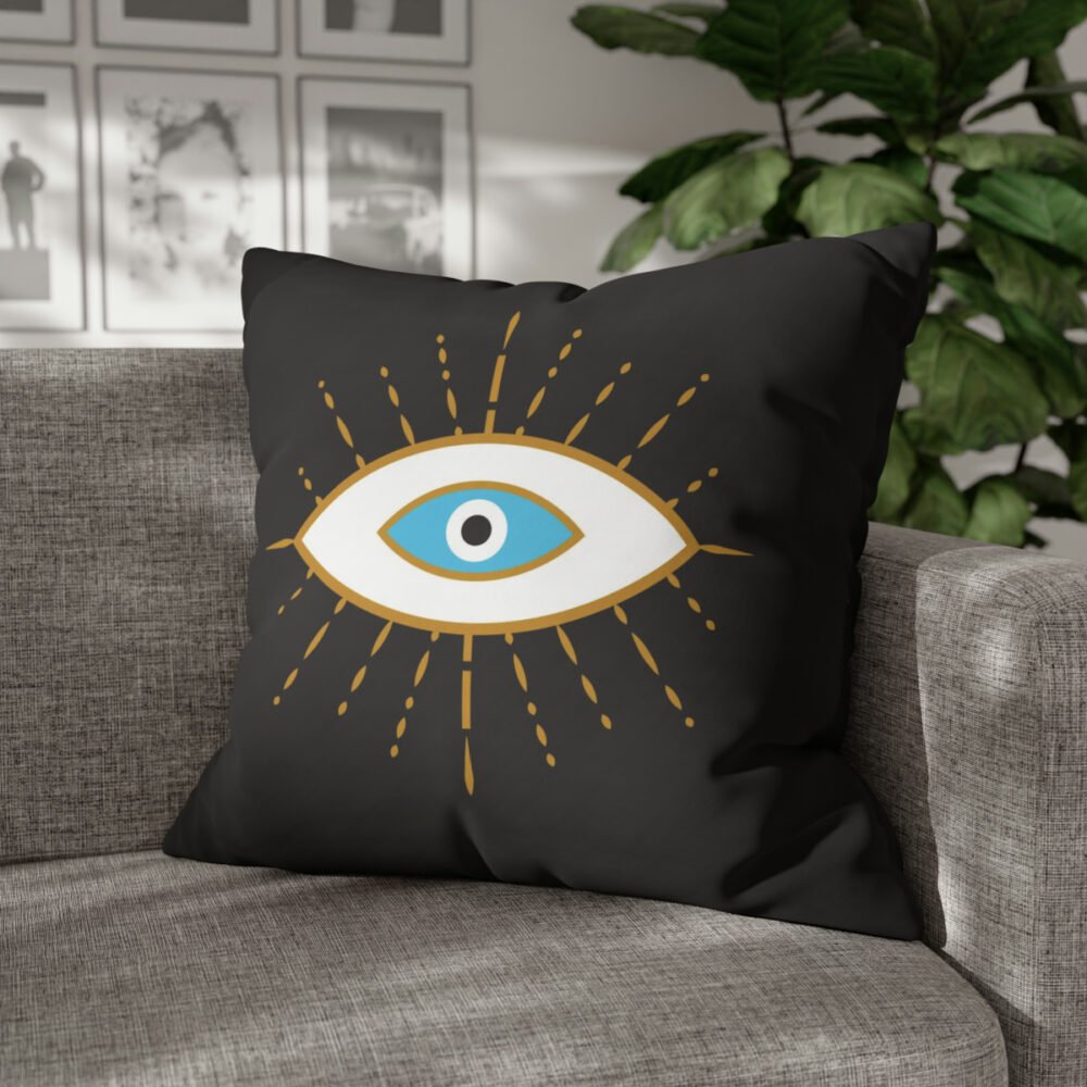 Modern Evil Eye Icon on Black Euro Pillow Shams - Image 4