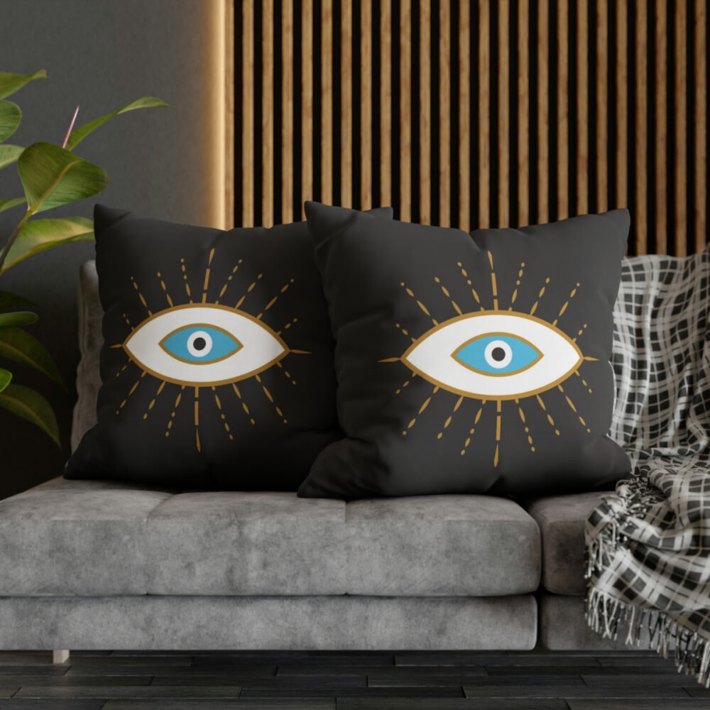 Modern Evil Eye Icon on Black Euro Pillow Shams - Image 5
