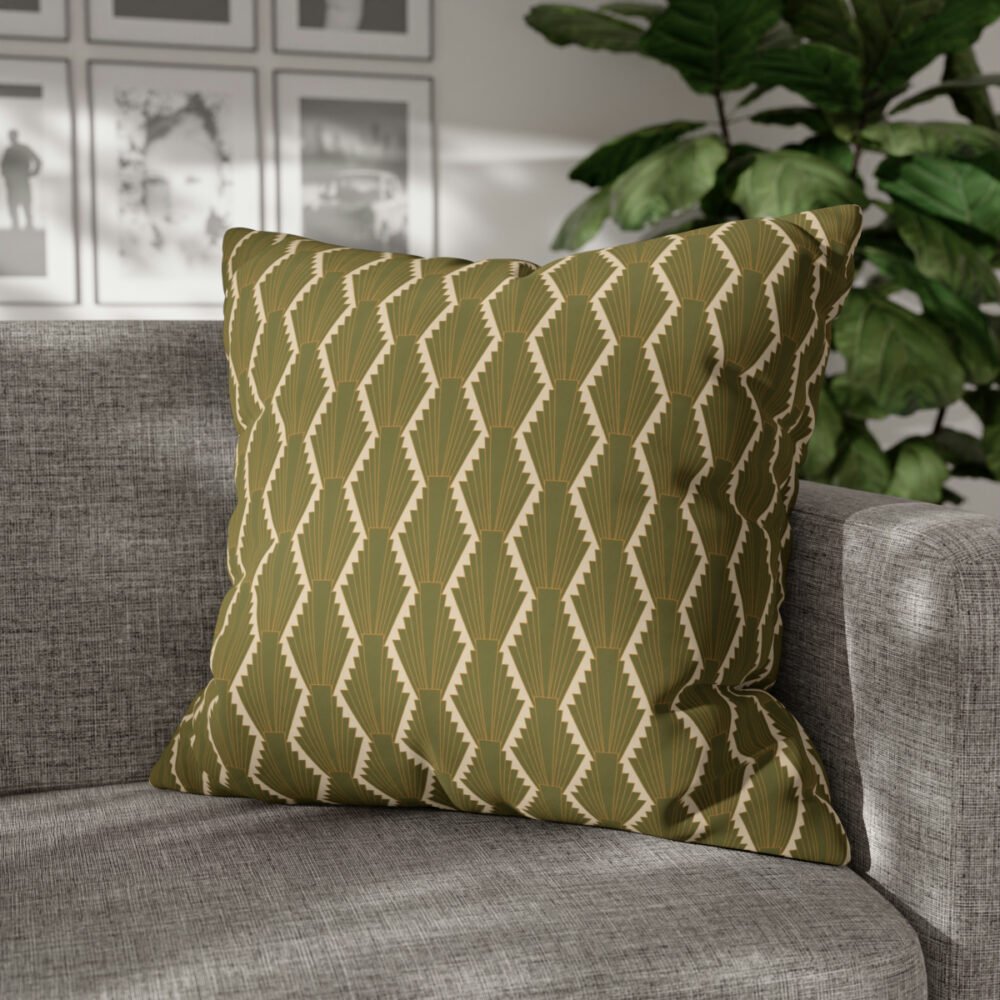 Luxury Olive Green Art Deco Striped Euro Sham Pillow Covers - Image 4
