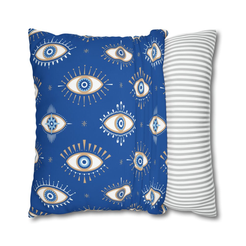 Cute Magical Evil Eyes Pattern on Blue Euro Shams - Image 2