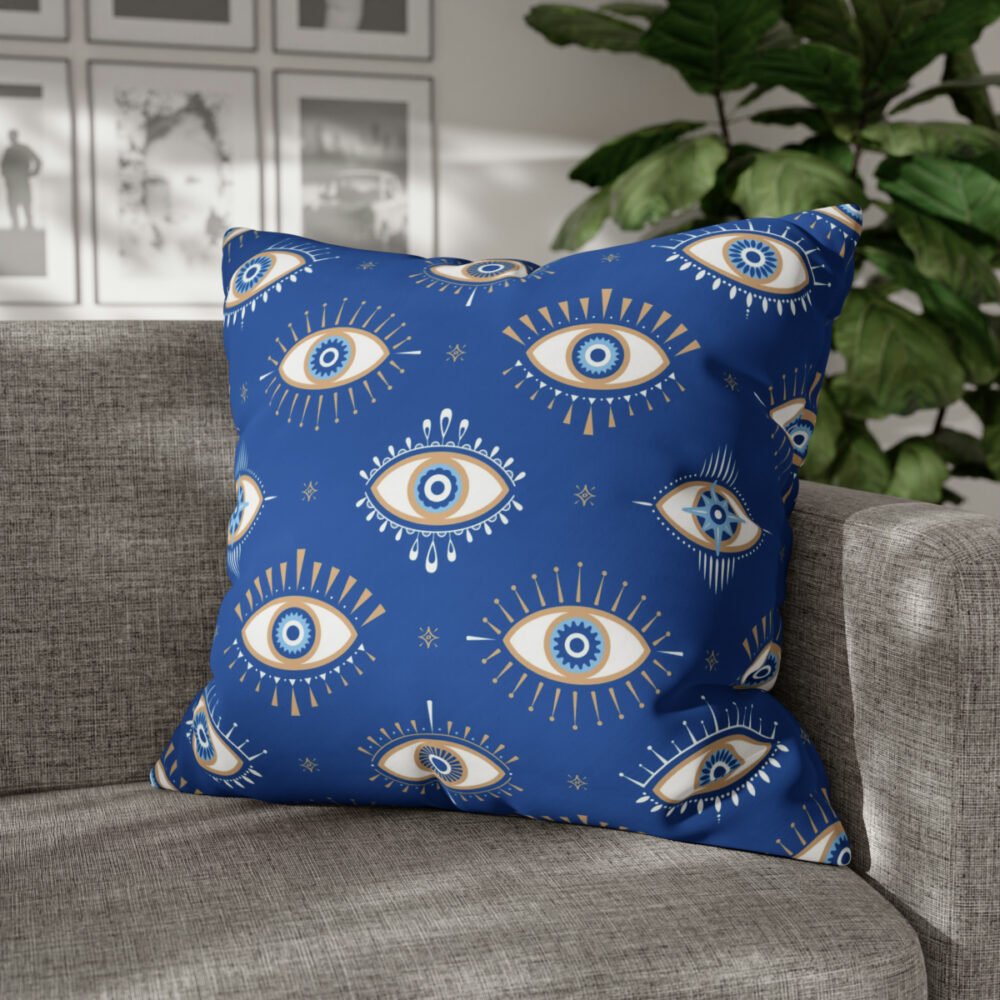 Cute Magical Evil Eyes Pattern on Blue Euro Shams - Image 4