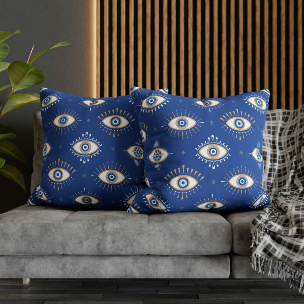 Cute Magical Evil Eyes Pattern on Blue Euro Shams - Image 5