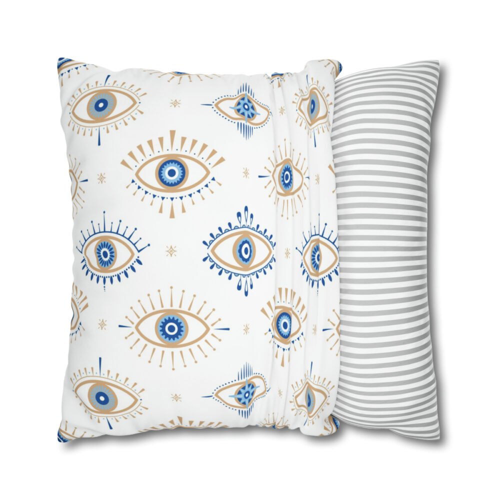 Blue n Gold Evil Eyes Pattern on White Euro Shams - Image 2