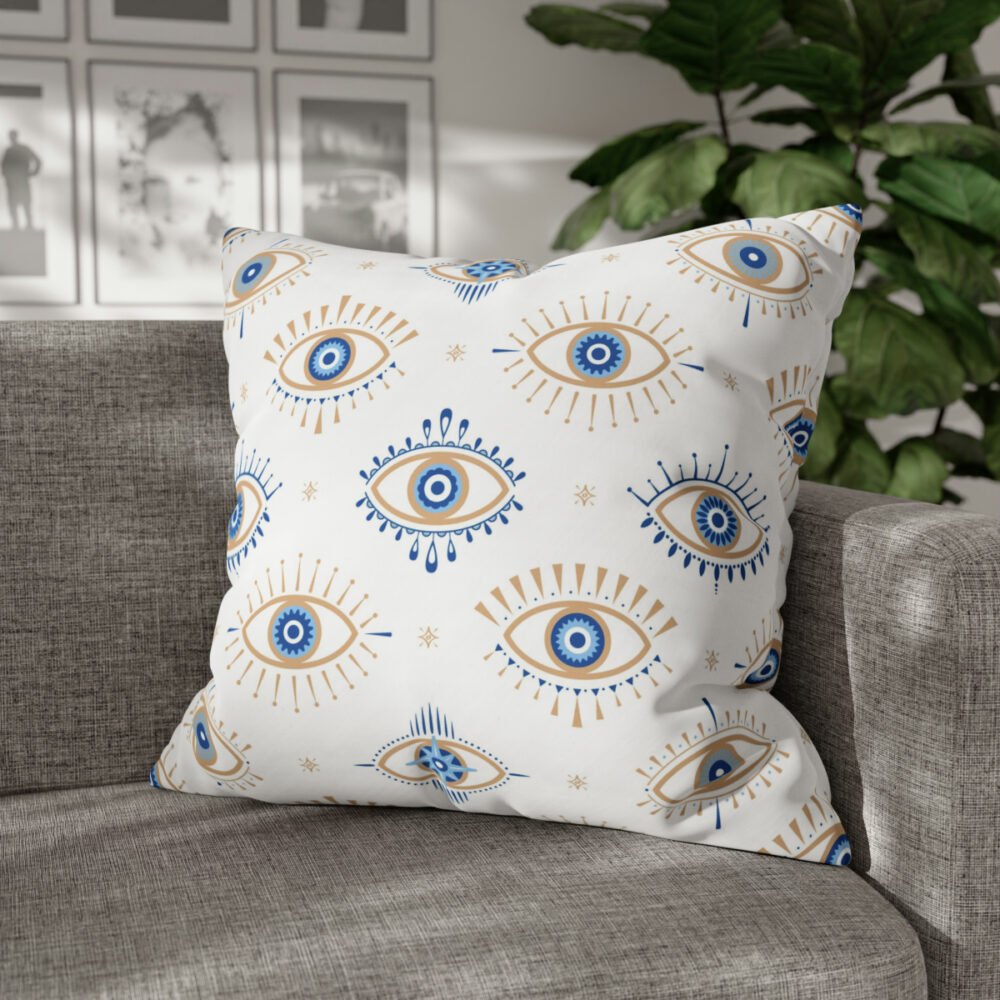 Blue n Gold Evil Eyes Pattern on White Euro Shams - Image 4