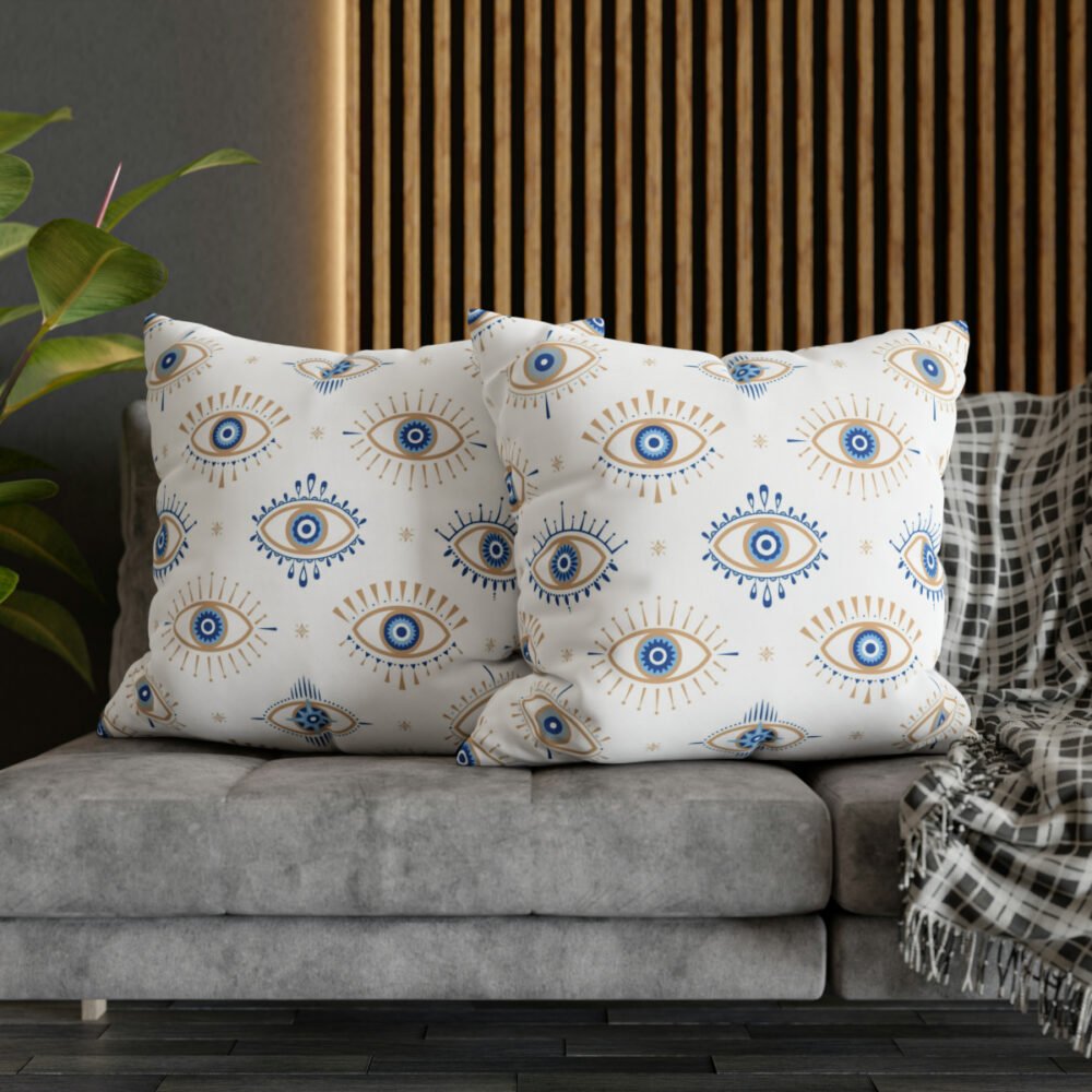 Blue n Gold Evil Eyes Pattern on White Euro Shams - Image 5