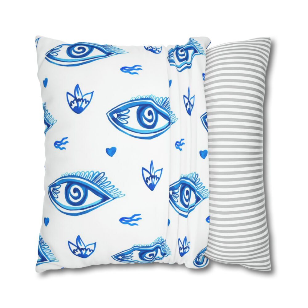 Decorative Blue Eyes n Lotuses on White Euro Shams - Image 2